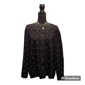 CJ Banks Polka Dot Jersey Knit Cardigan